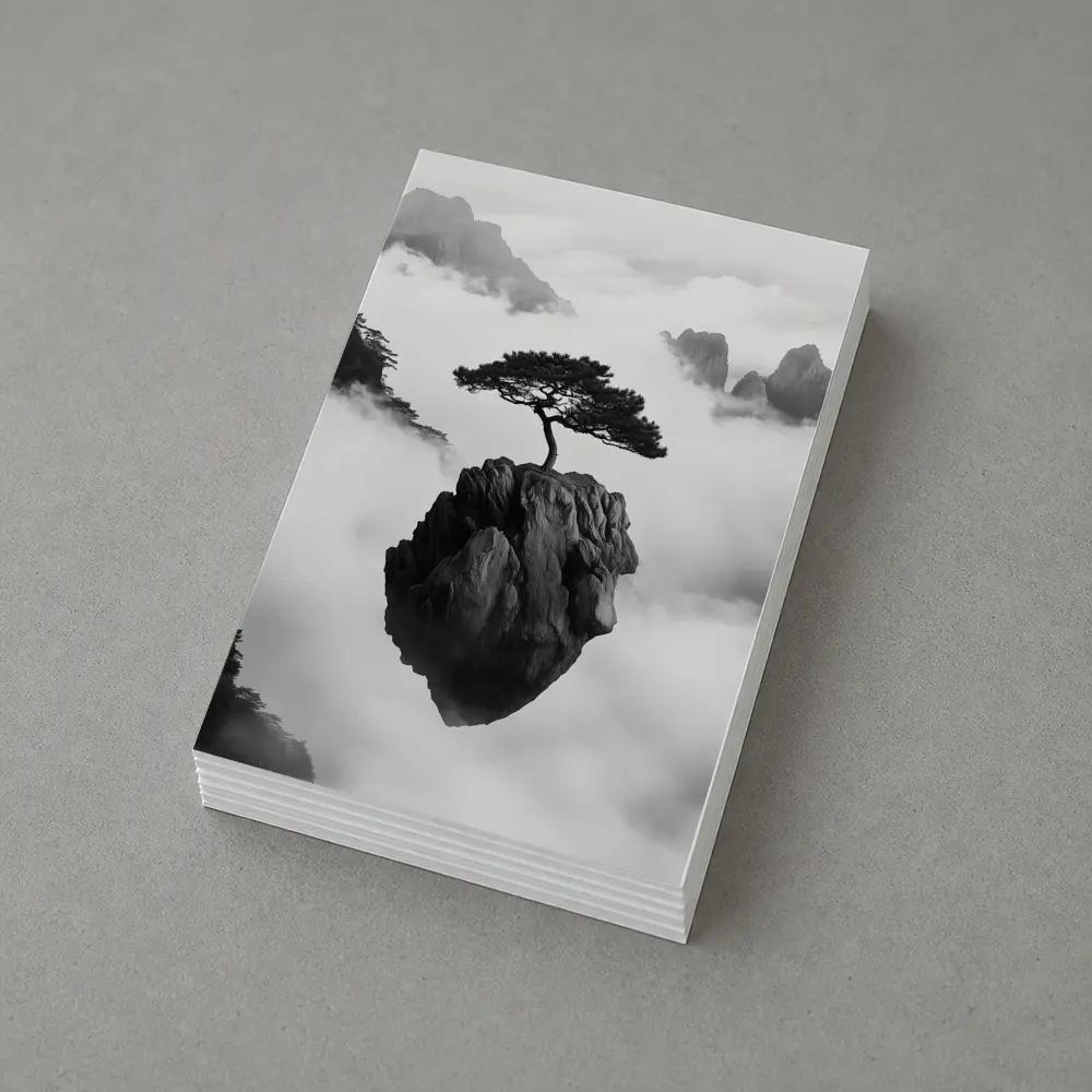 Lone Pine Tree Floating Rock Black White – Postcards