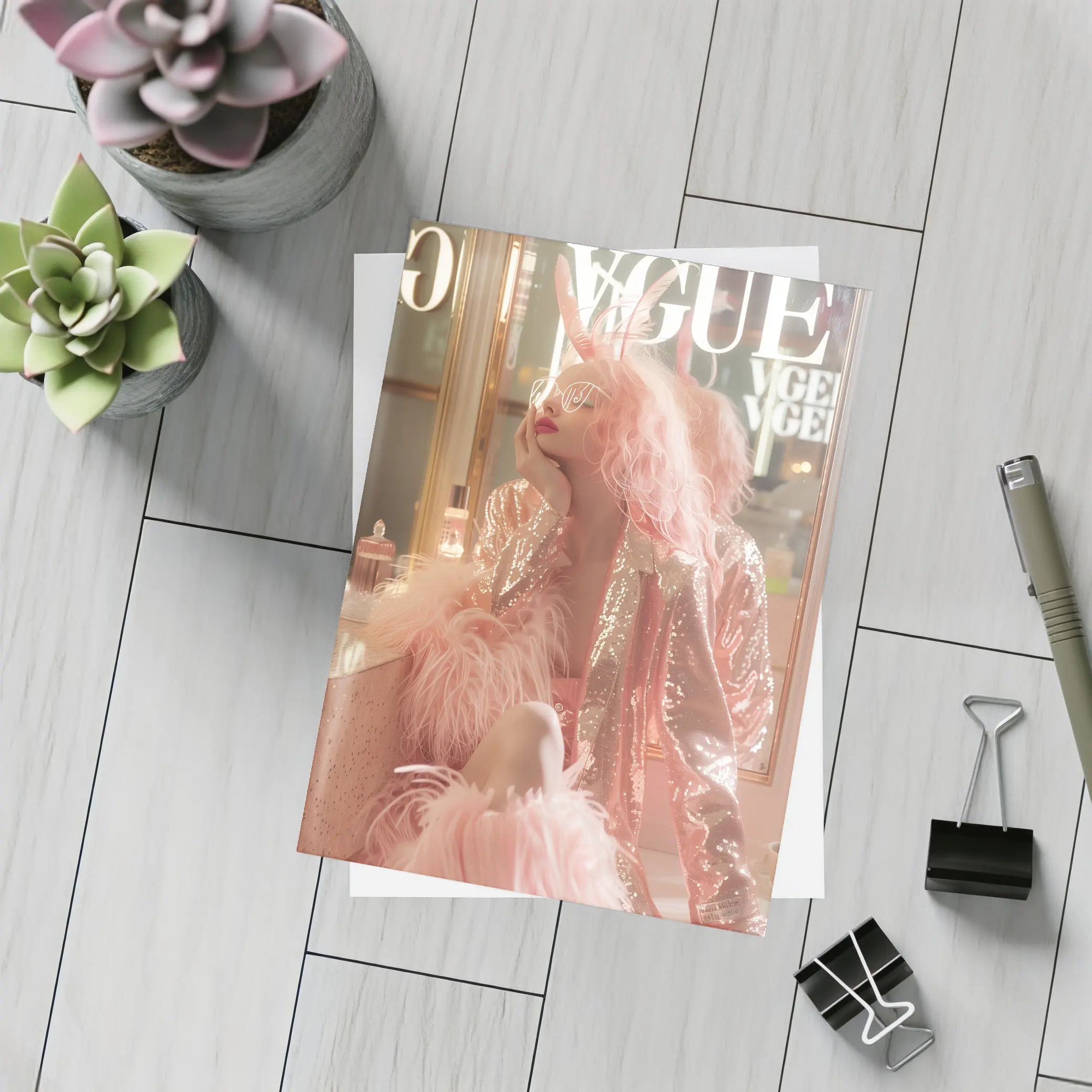 Pink Fashion Woman Vogue Magazine Cover Style – Postcards