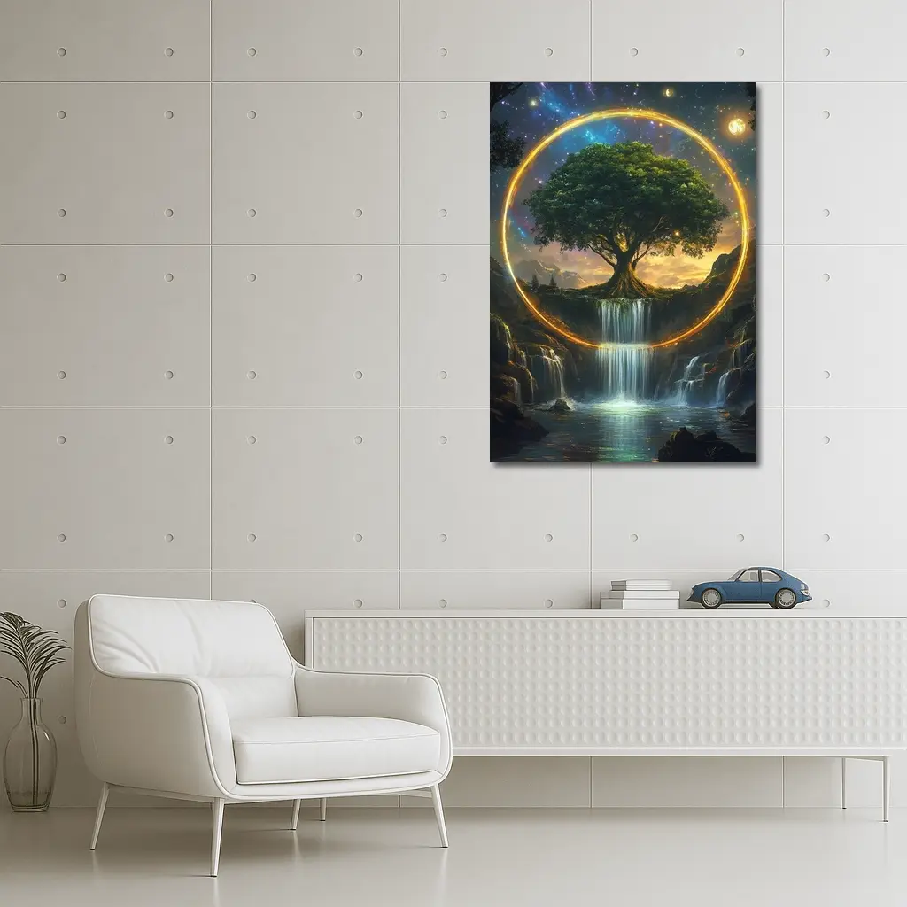 Tree of Life Waterfall Fantasy Cosmic Art – Wall Art