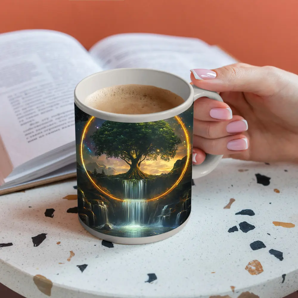 Tree of Life Waterfall Fantasy Cosmic Art – Mugs