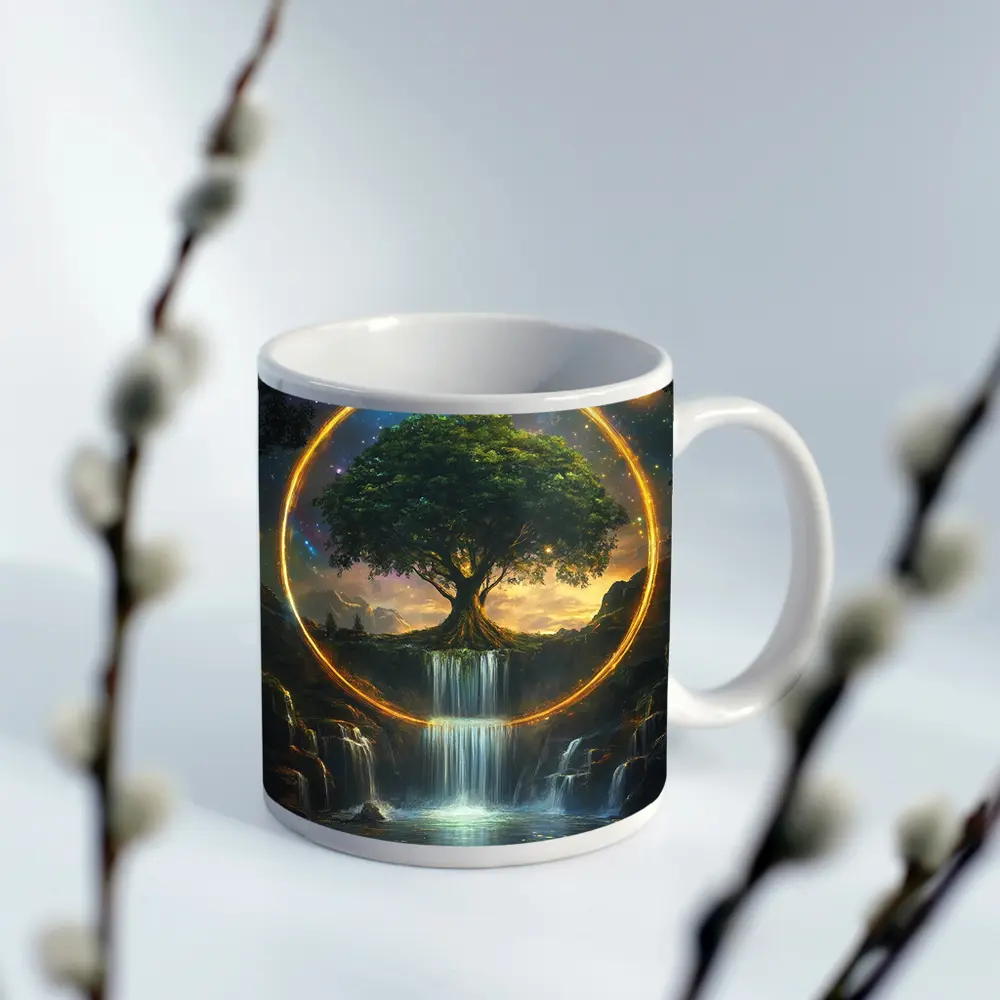 Tree of Life Waterfall Fantasy Cosmic Art – Mugs