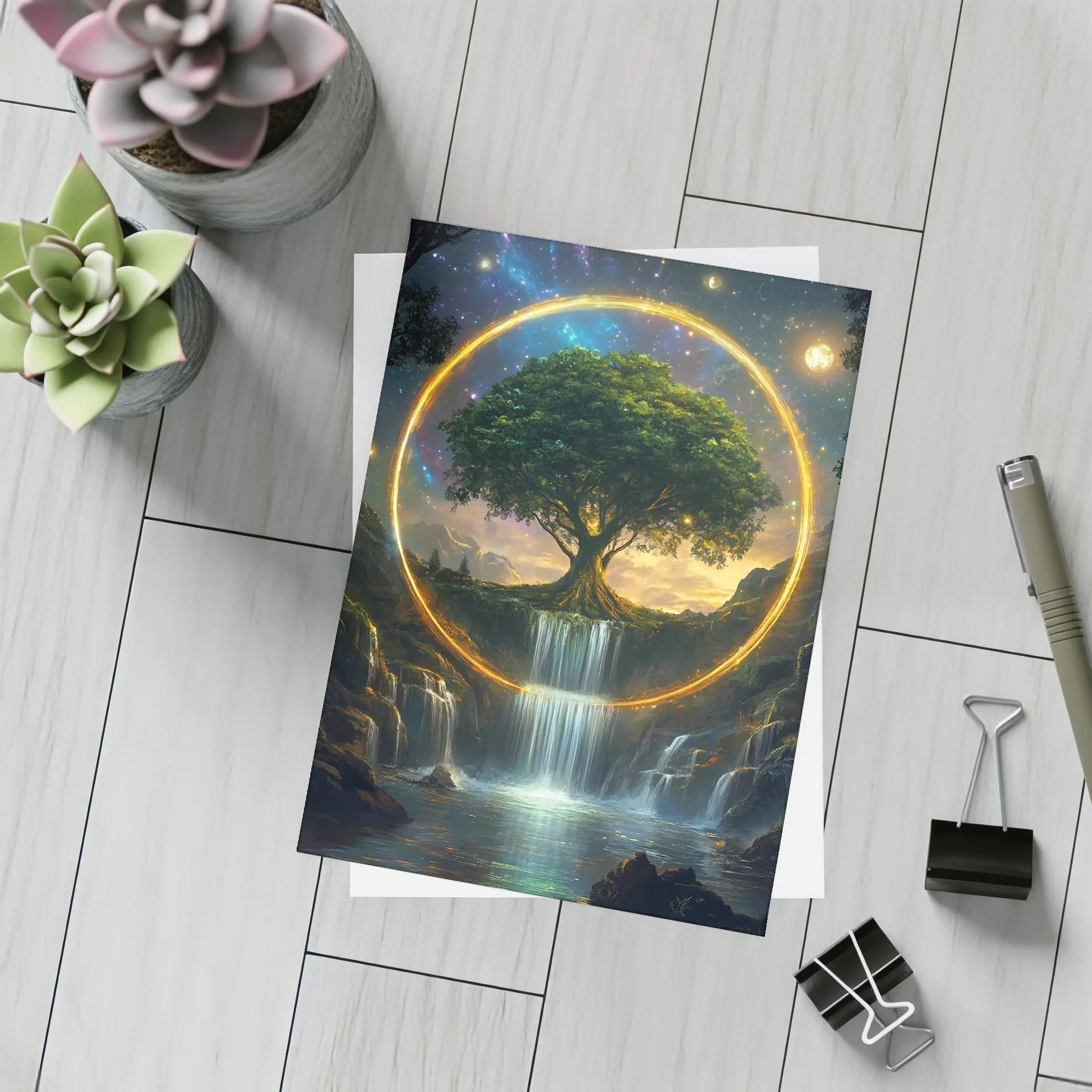 Tree of Life Waterfall Fantasy Cosmic Art – Postcards