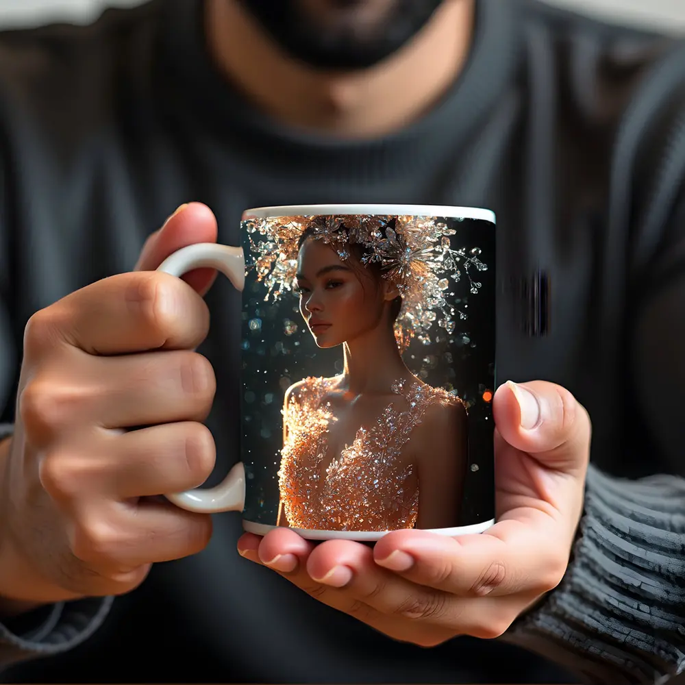 Crystal Crown Woman Orange Dress Dark Background – Mugs