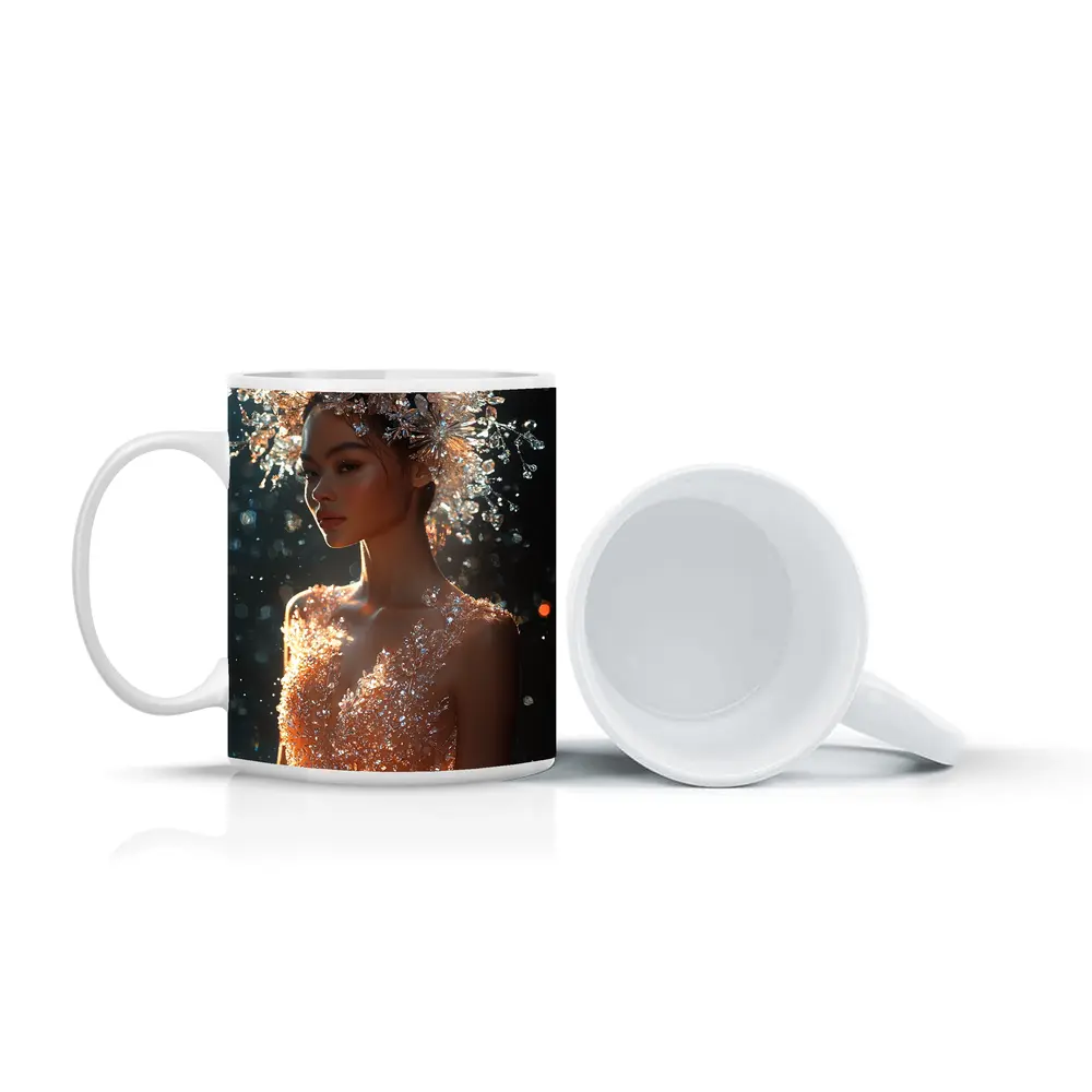 Crystal Crown Woman Orange Dress Dark Background – Mugs