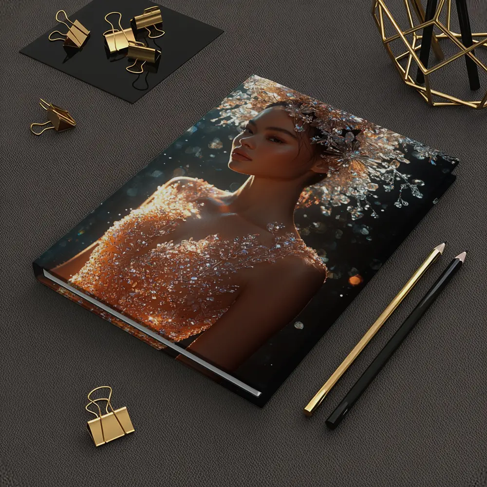 Crystal Crown Woman Orange Dress Dark Background – Notebooks