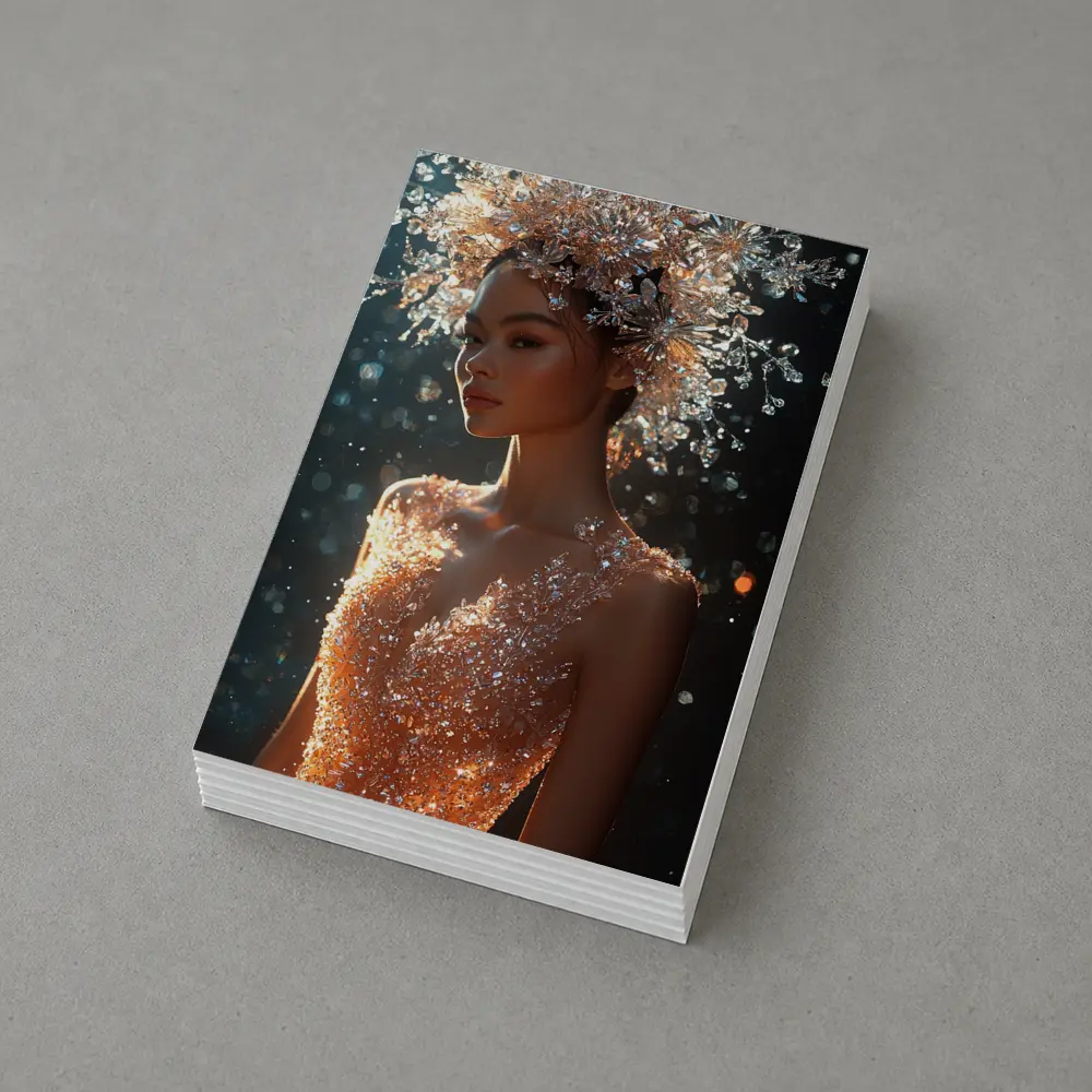 Crystal Crown Woman Orange Dress Dark Background – Postcards
