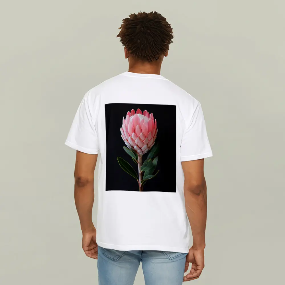 Pink Protea Flower Dark Black Background – T-Shirts