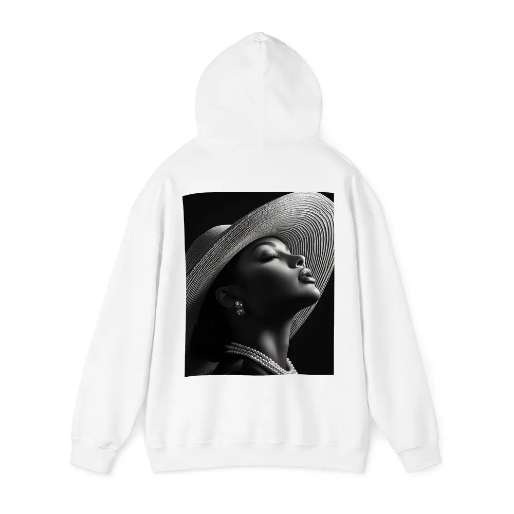 Elegant Woman Wide Brim Hat Pearl Necklace – Hoodies