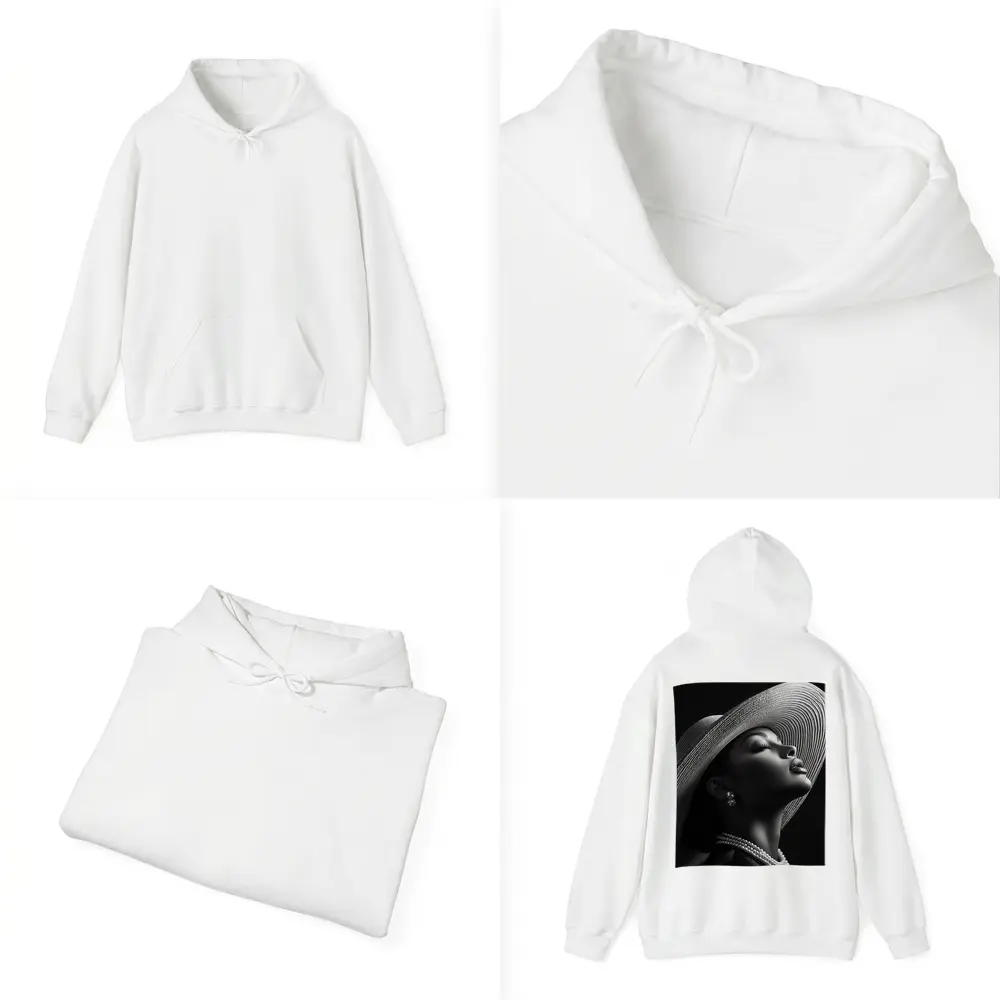 Elegant Woman Wide Brim Hat Pearl Necklace – Hoodies