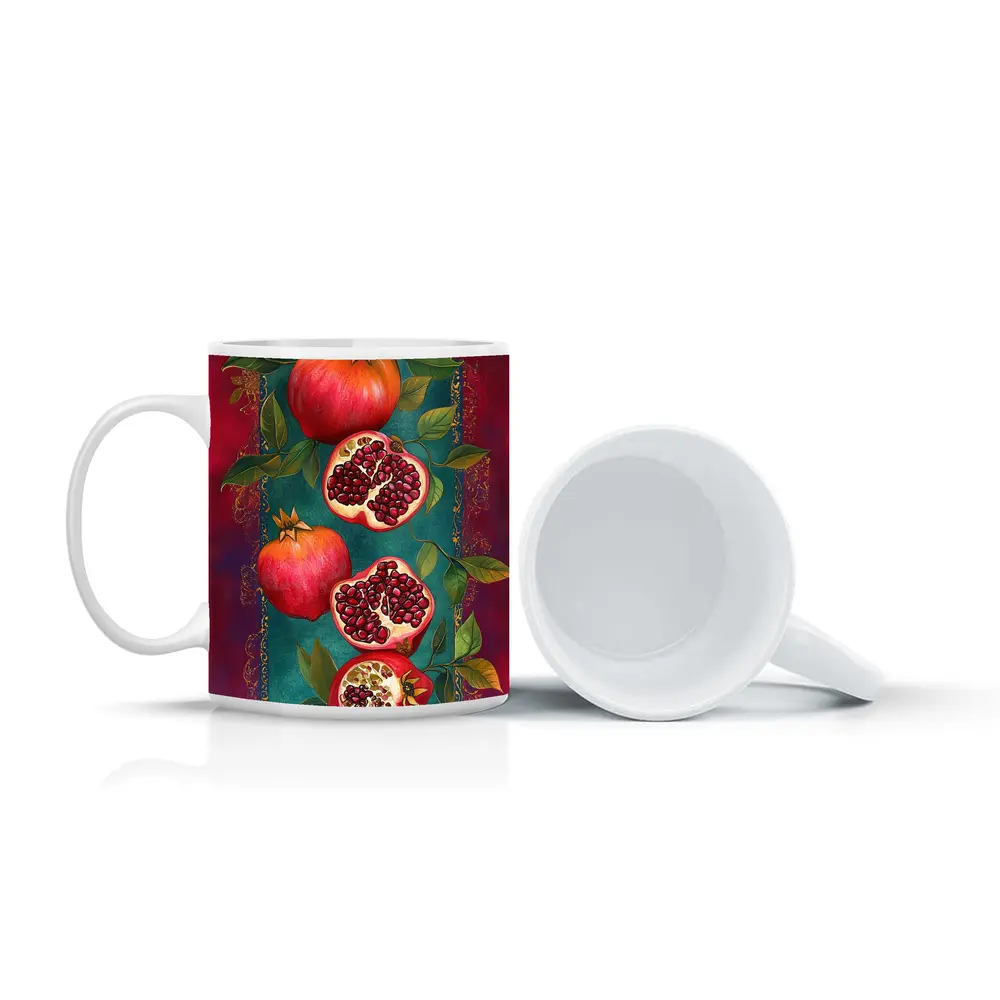 Pomegranate Fruit Botanical Art Teal Red – Mugs