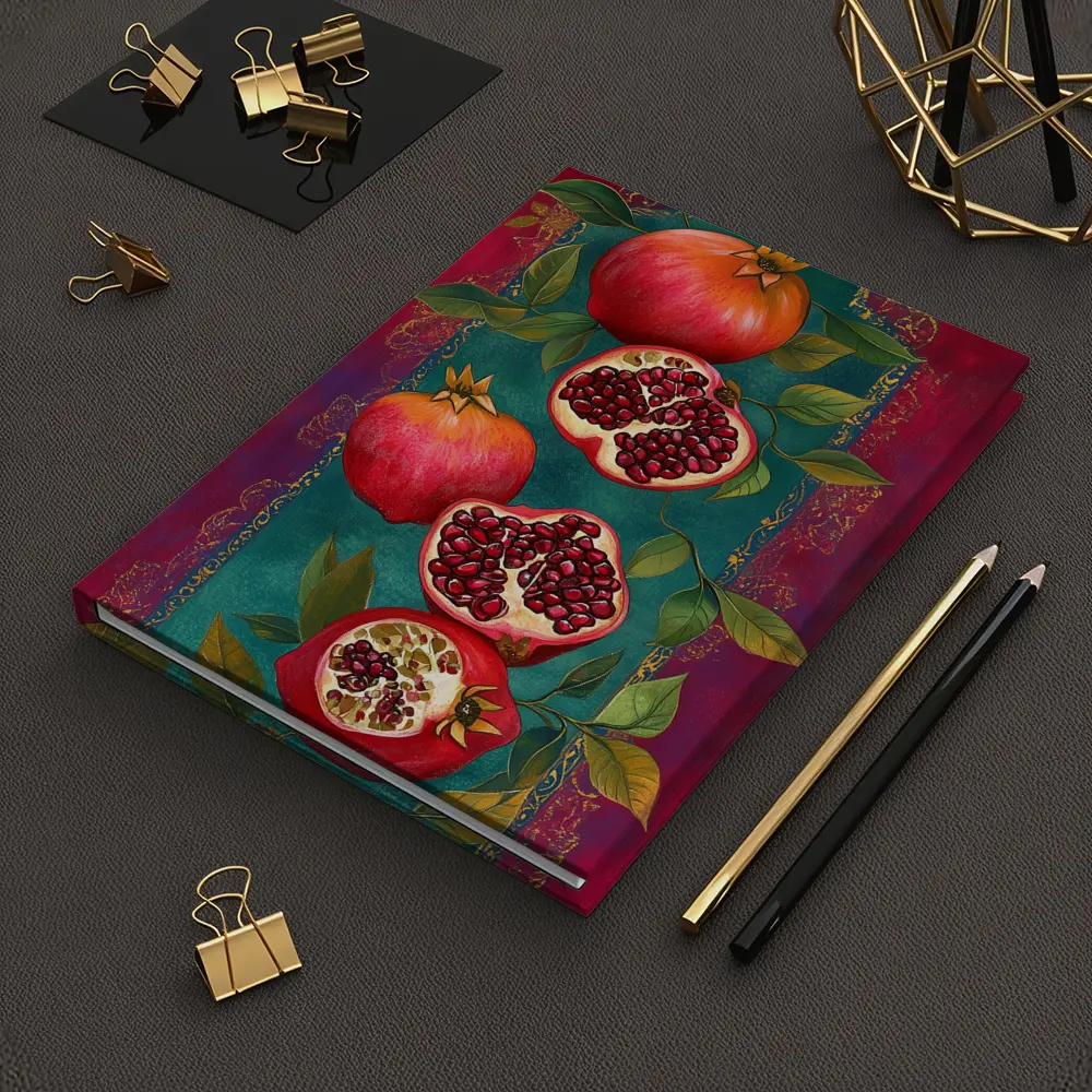 Pomegranate Fruit Botanical Art Teal Red – Notebooks
