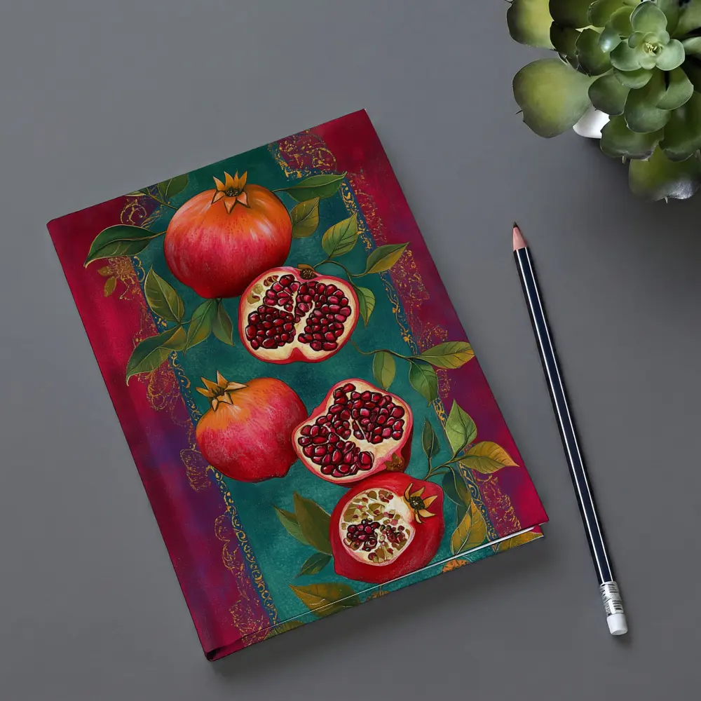 Pomegranate Fruit Botanical Art Teal Red – Notebooks