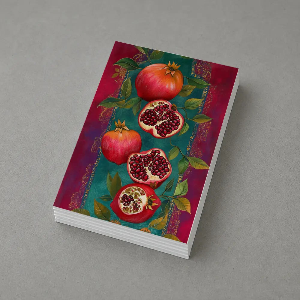 Pomegranate Fruit Botanical Art Teal Red – Postcards