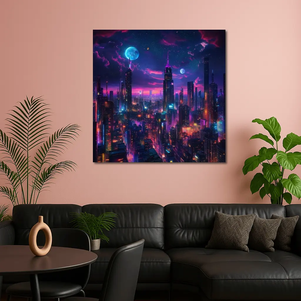 Neon Cyberpunk City Skyline At Night – Wall Art