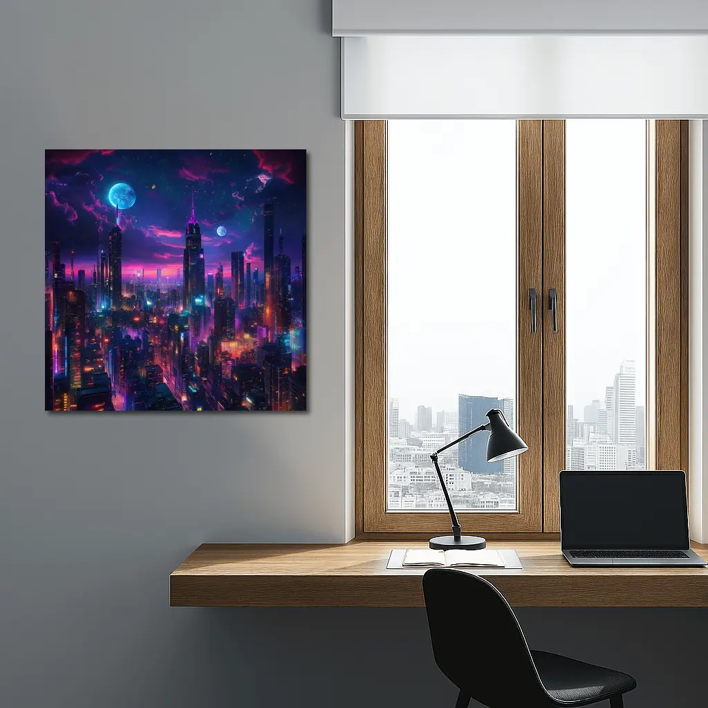 Neon Cyberpunk City Skyline At Night – Wall Art
