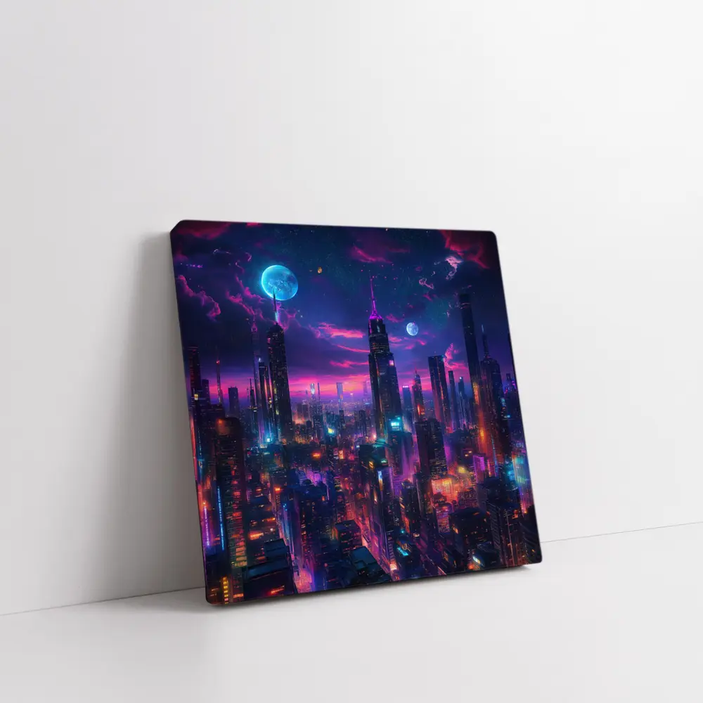 Neon Cyberpunk City Skyline At Night – Wall Art