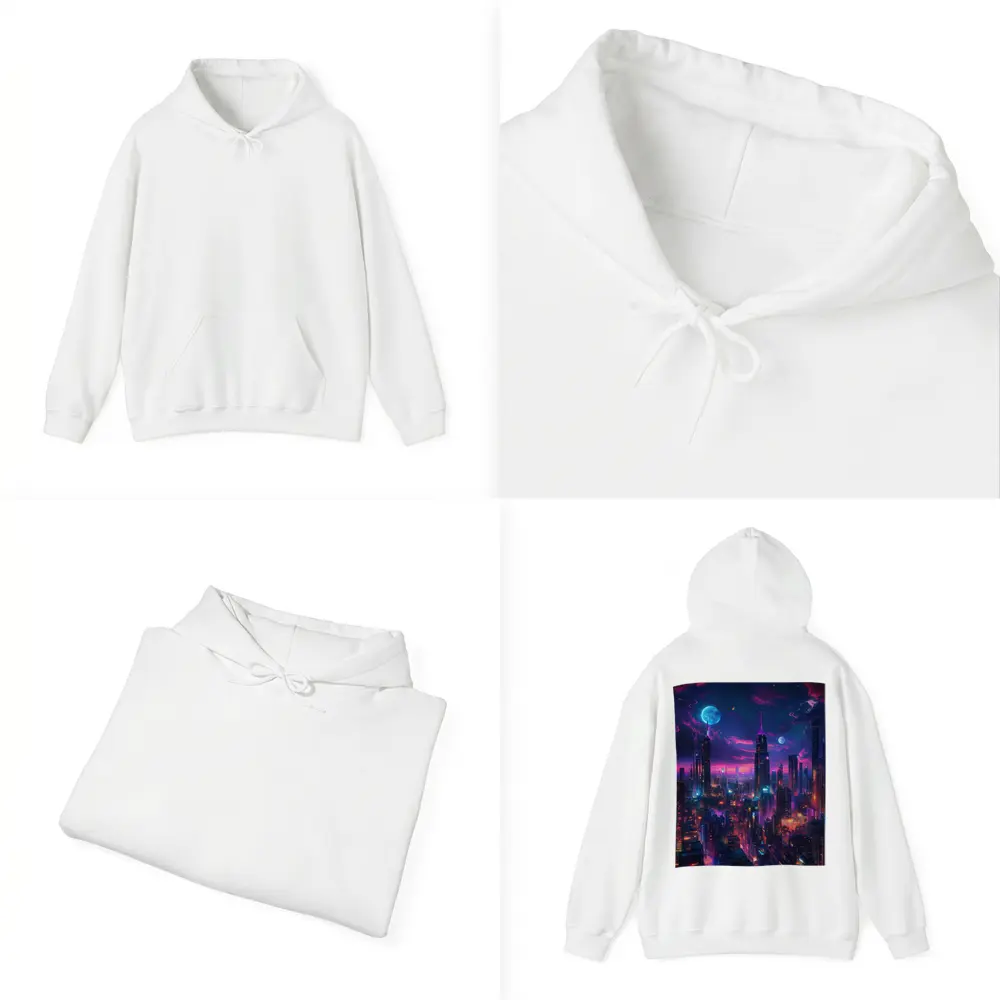 Neon Cyberpunk City Skyline At Night – Hoodies