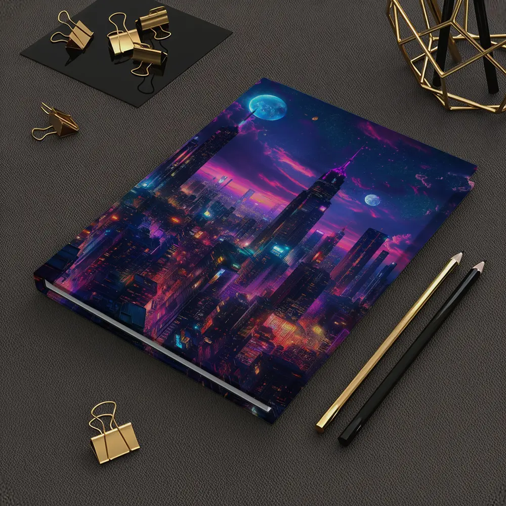 Neon Cyberpunk City Skyline At Night – Notebooks