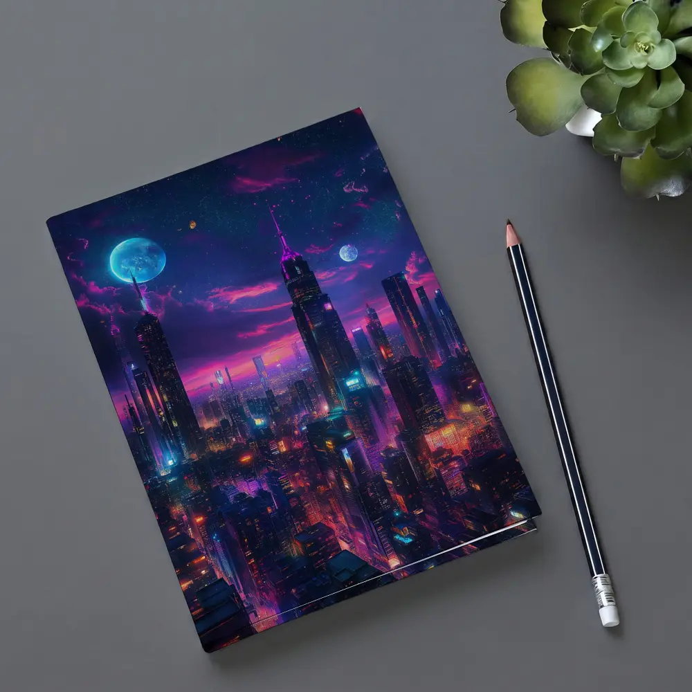 Neon Cyberpunk City Skyline At Night – Notebooks