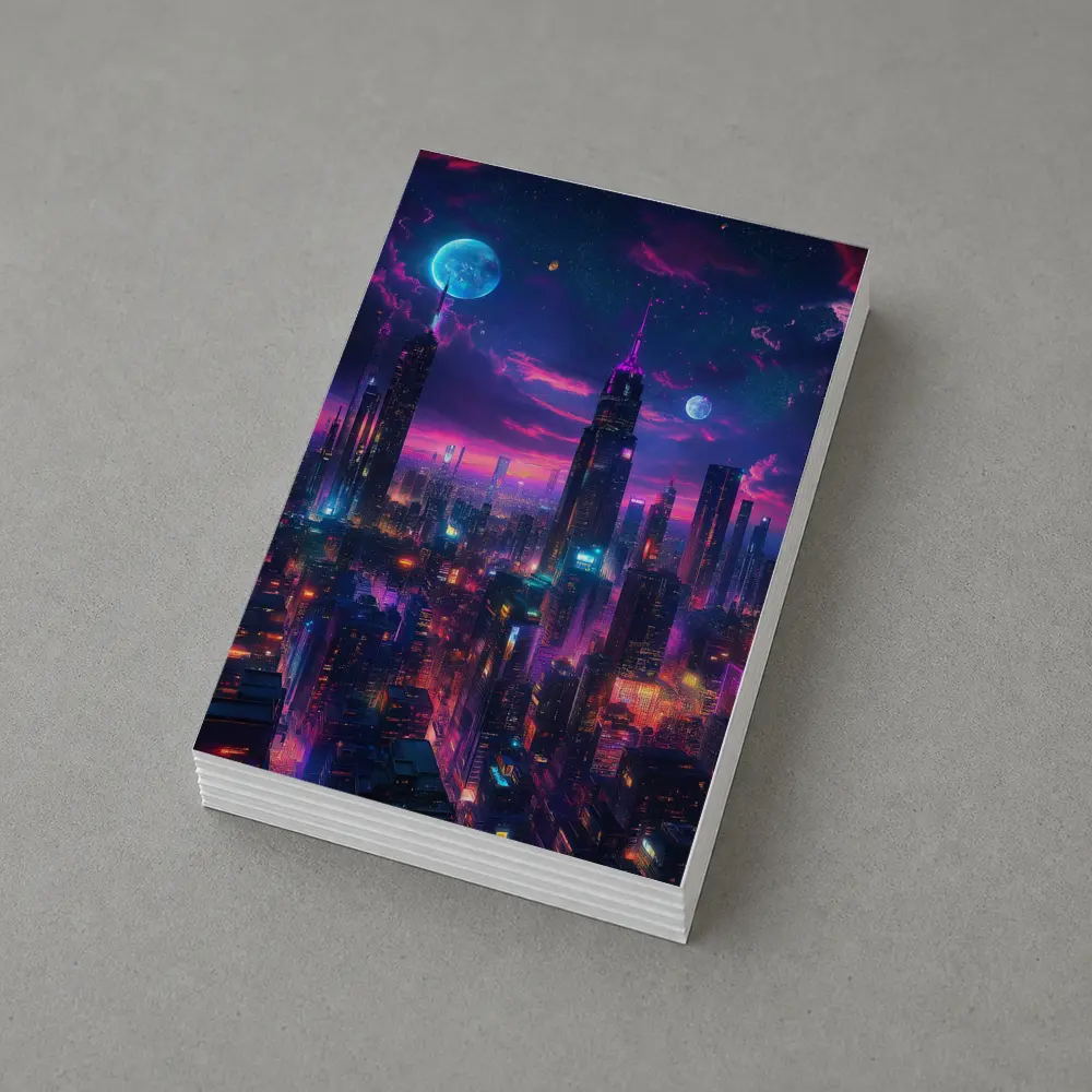 Neon Cyberpunk City Skyline At Night – Postcards