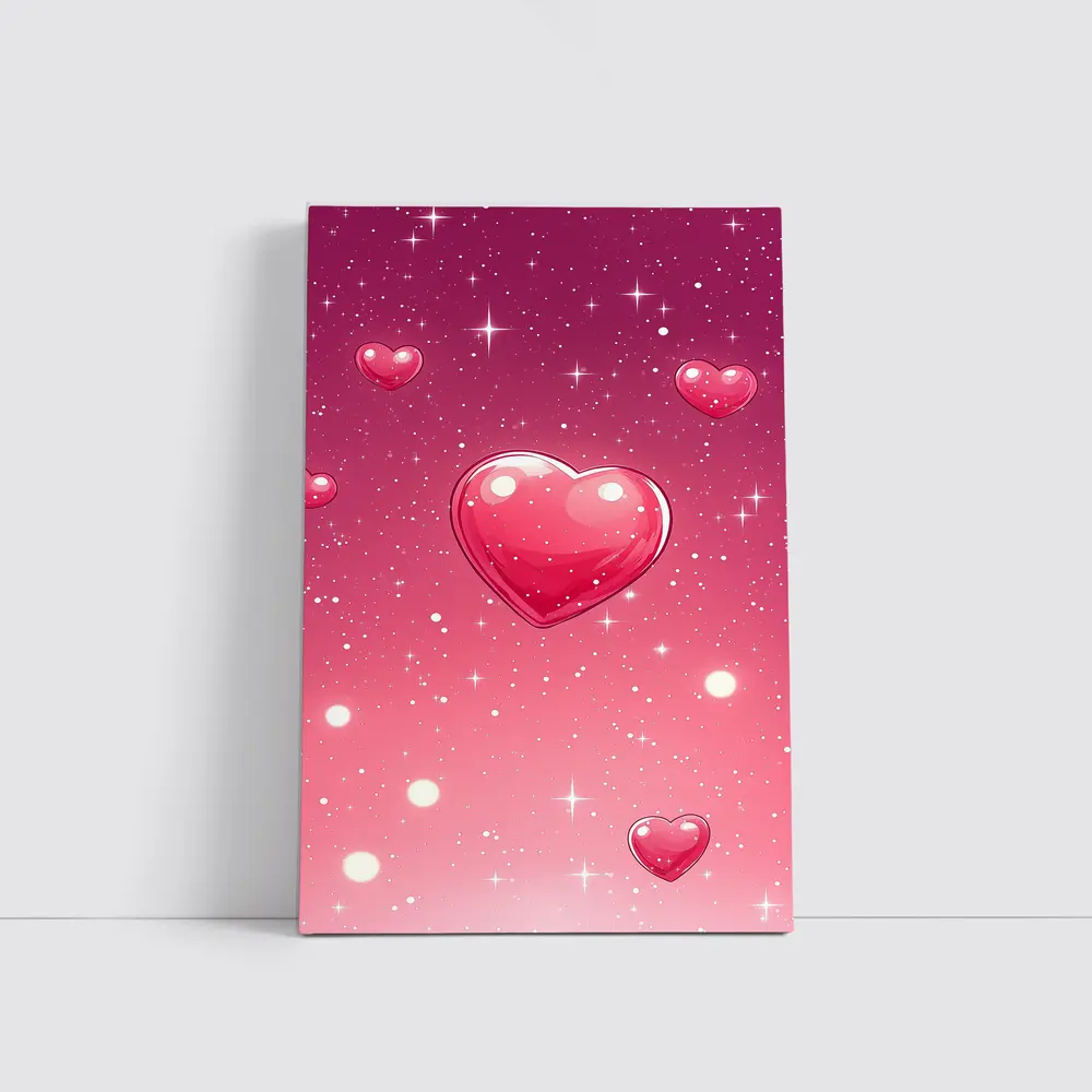 Glossy Pink Hearts Floating Sparkly Background – Wall Art