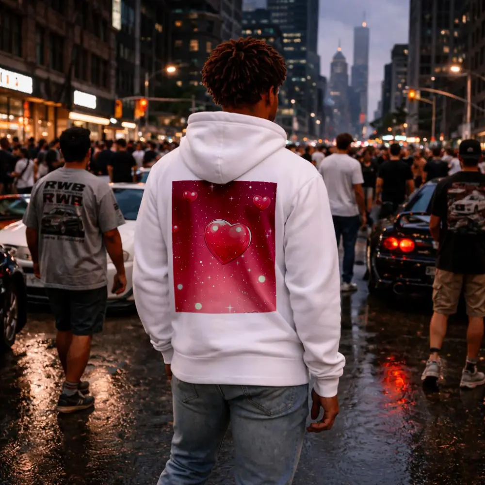 Glossy Pink Hearts Floating Sparkly Background – Hoodies
