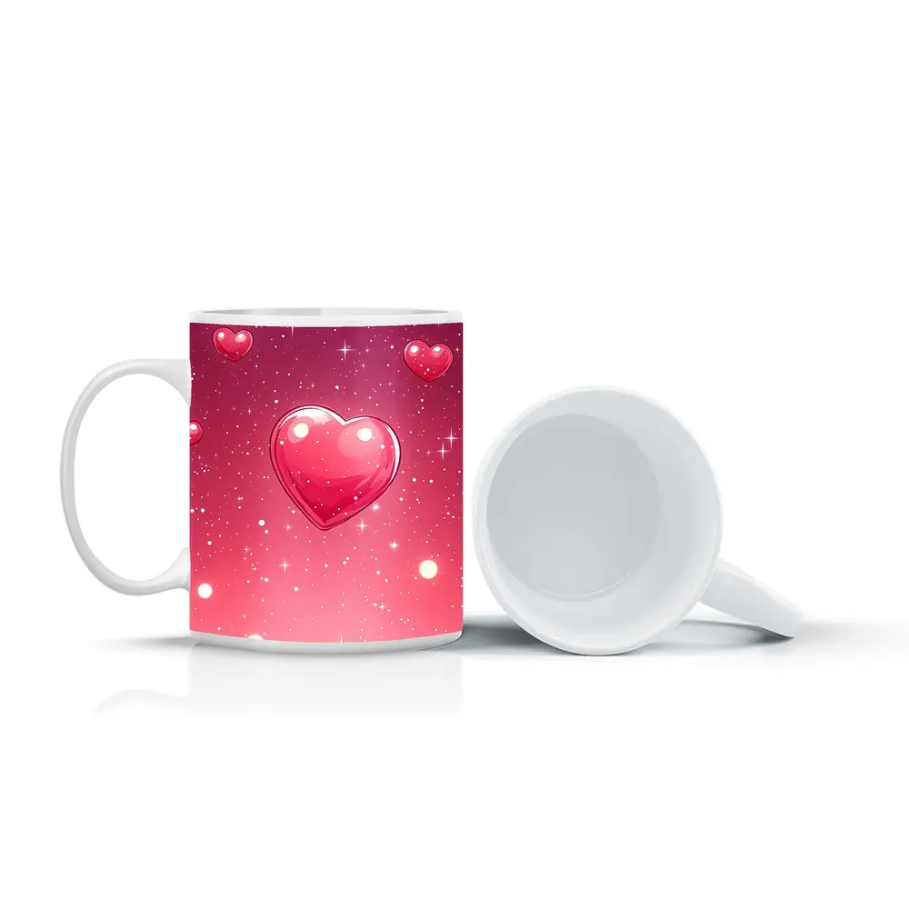 Glossy Pink Hearts Floating Sparkly Background – Mugs