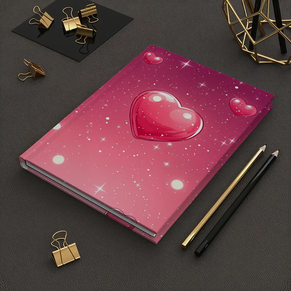 Glossy Pink Hearts Floating Sparkly Background – Notebooks