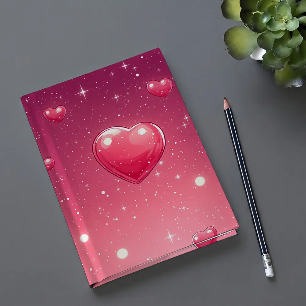 Glossy Pink Hearts Floating Sparkly Background – Notebooks