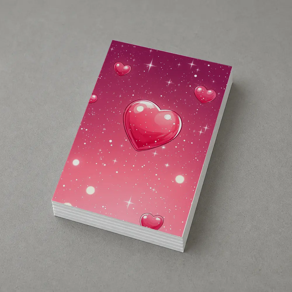 Glossy Pink Hearts Floating Sparkly Background – Postcards