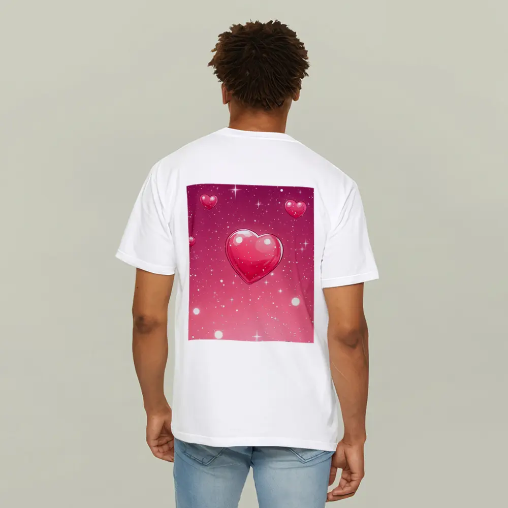 Glossy Pink Hearts Floating Sparkly Background – T-Shirts