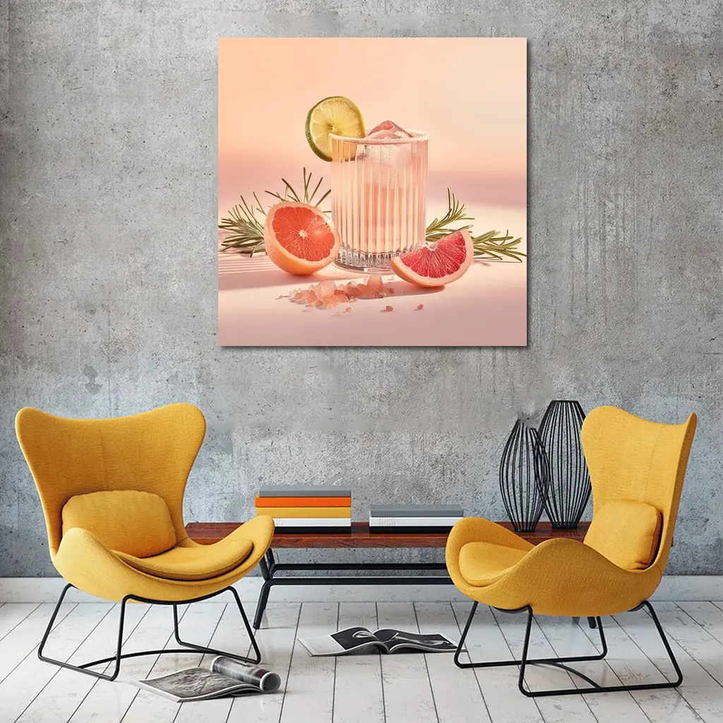 Grapefruit Cocktail Glass Pink Pastel Background – Wall Art