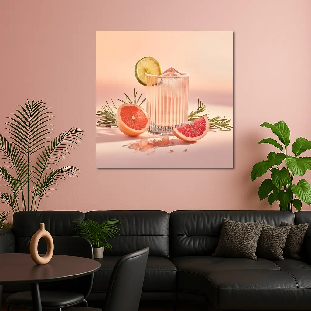 Grapefruit Cocktail Glass Pink Pastel Background – Wall Art