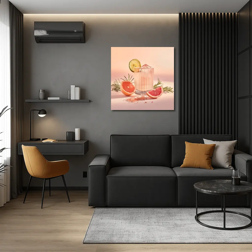 Grapefruit Cocktail Glass Pink Pastel Background – Wall Art
