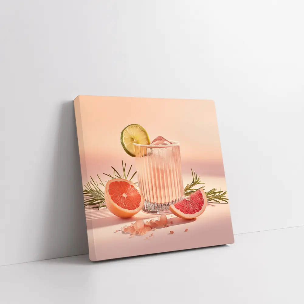 Grapefruit Cocktail Glass Pink Pastel Background – Wall Art