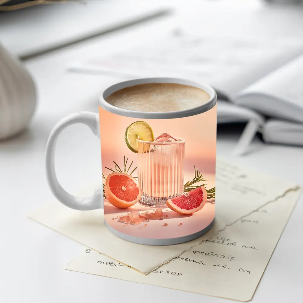 Grapefruit Cocktail Glass Pink Pastel Background – Mugs