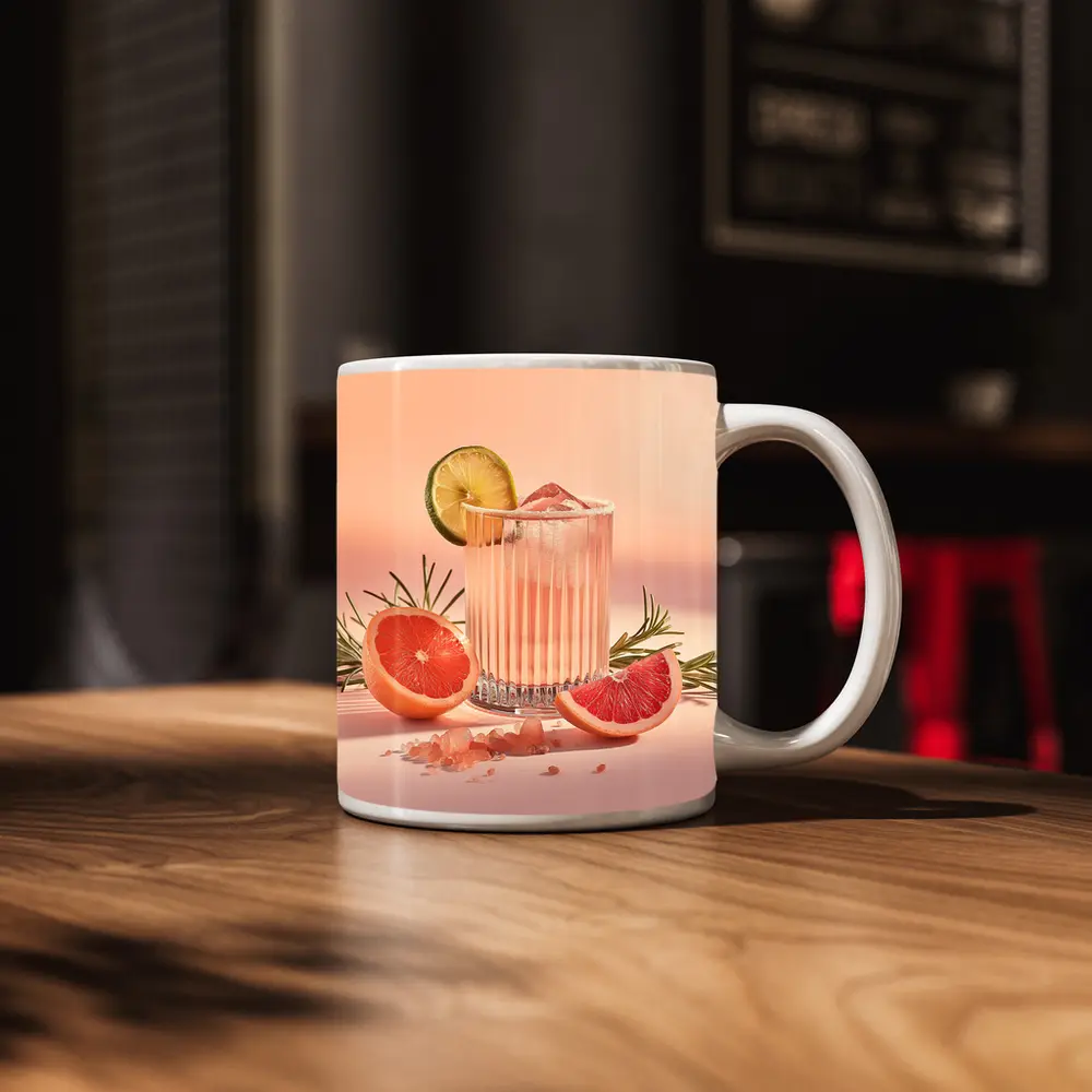 Grapefruit Cocktail Glass Pink Pastel Background – Mugs
