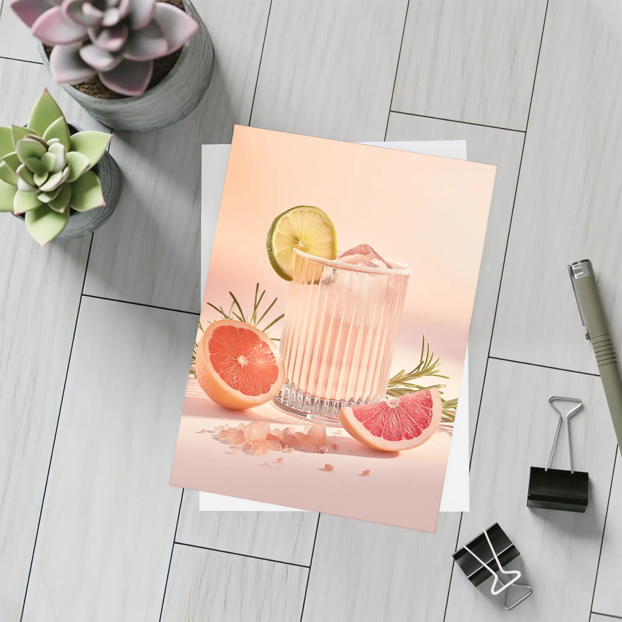 Grapefruit Cocktail Glass Pink Pastel Background – Postcards