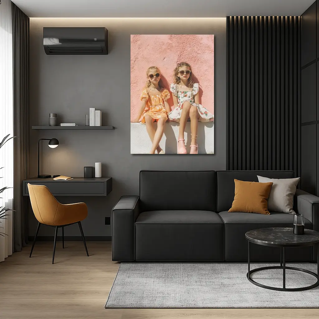 Two Girls Summer Dresses Pink Wall – Wall Art
