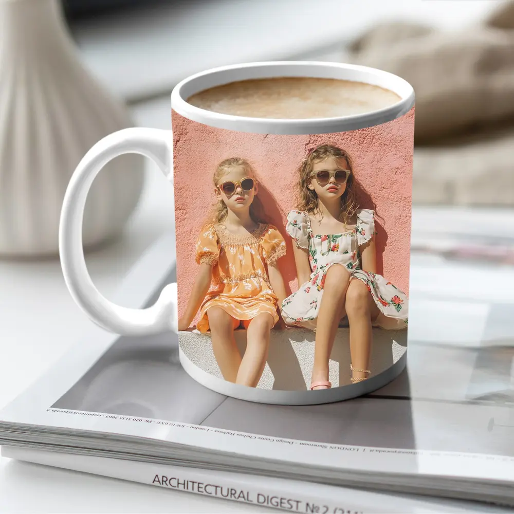 Two Girls Summer Dresses Pink Wall – Mugs