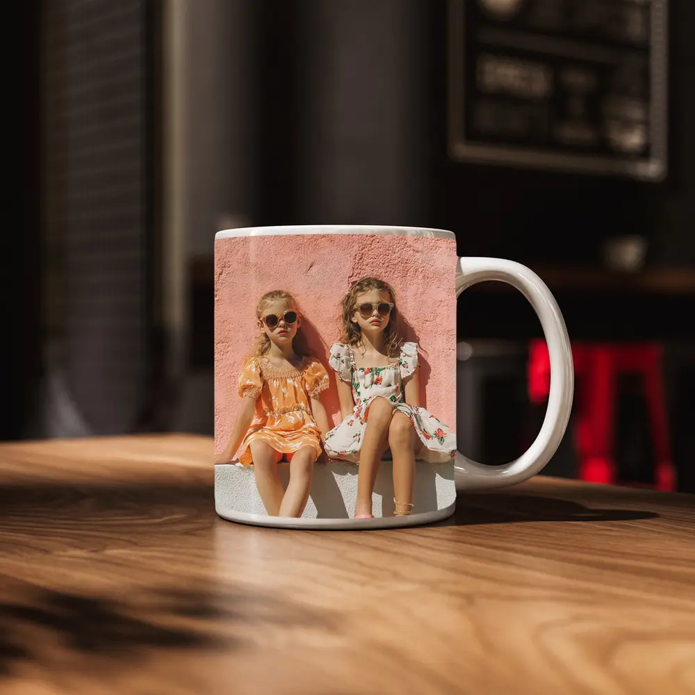 Two Girls Summer Dresses Pink Wall – Mugs