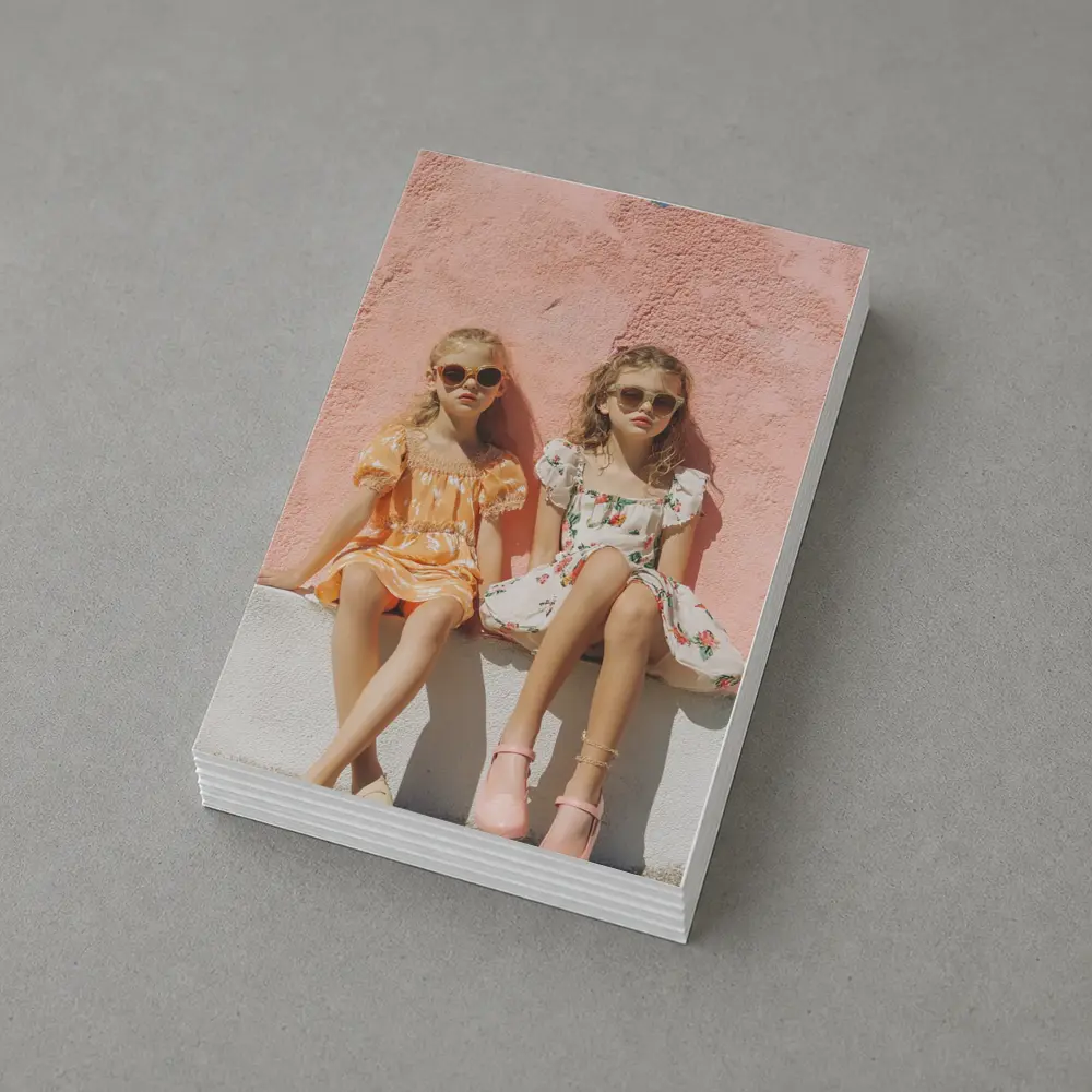 Two Girls Summer Dresses Pink Wall – Postcards