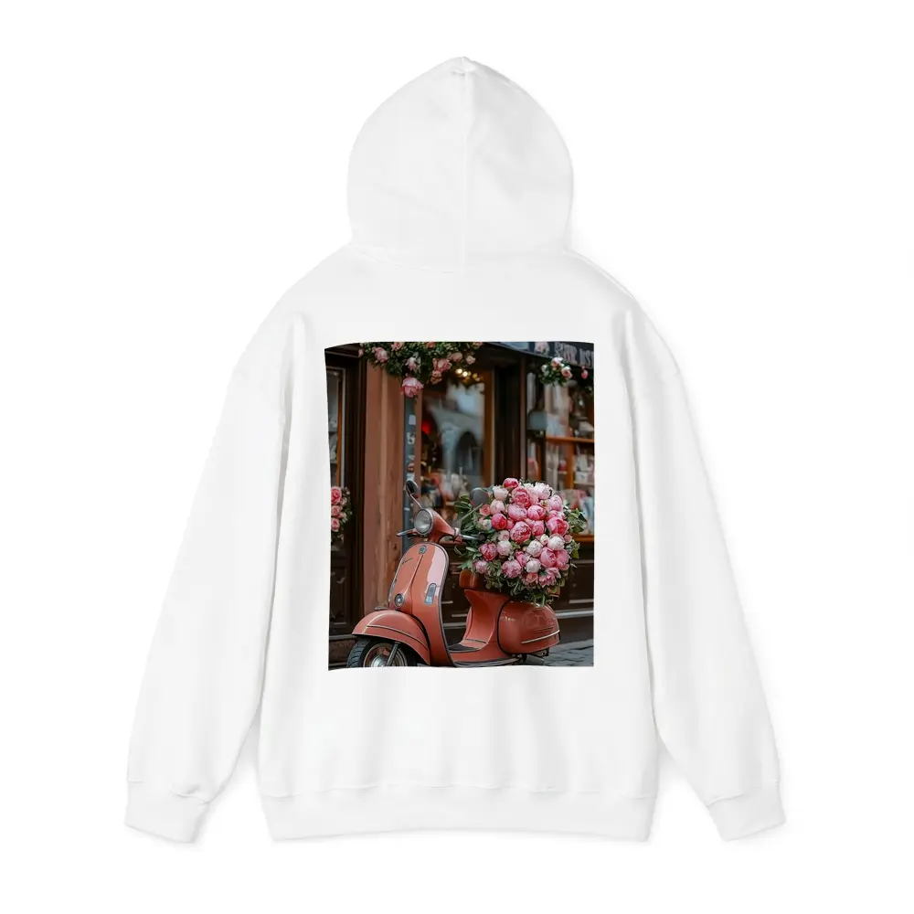 Pink Scooter Peonies Blooms European Street – Hoodies