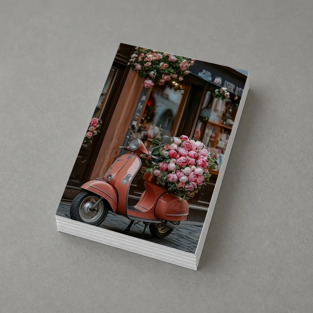 Pink Scooter Peonies Blooms European Street – Postcards