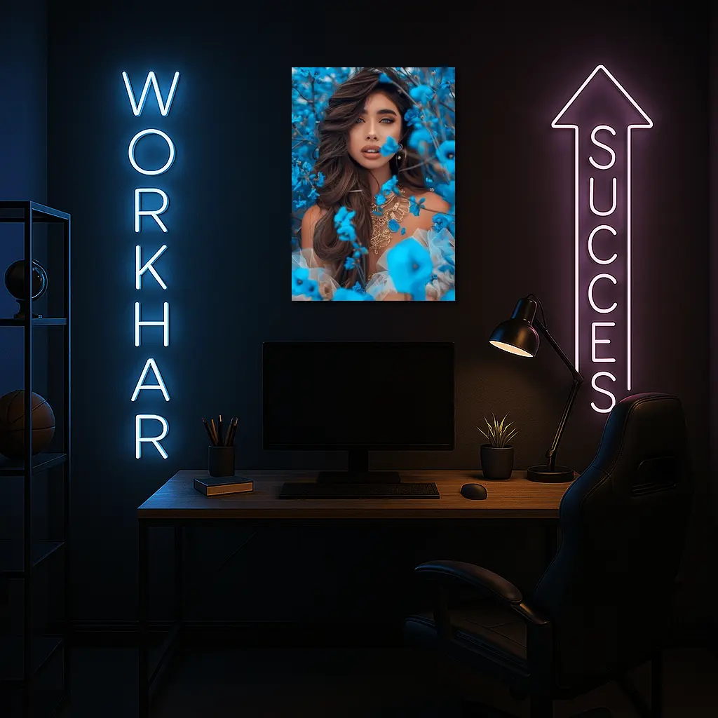 Woman Portrait Surrounded By Blue Flowers – Wall Art