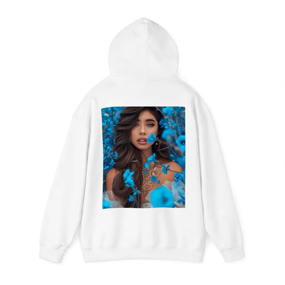Woman Portrait Surrounded By Blue Flowers – Hoodies