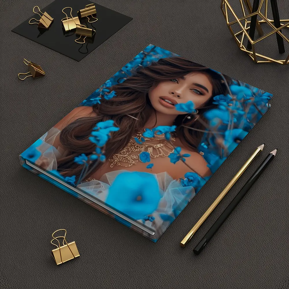 Woman Portrait Surrounded By Blue Flowers – Notebooks