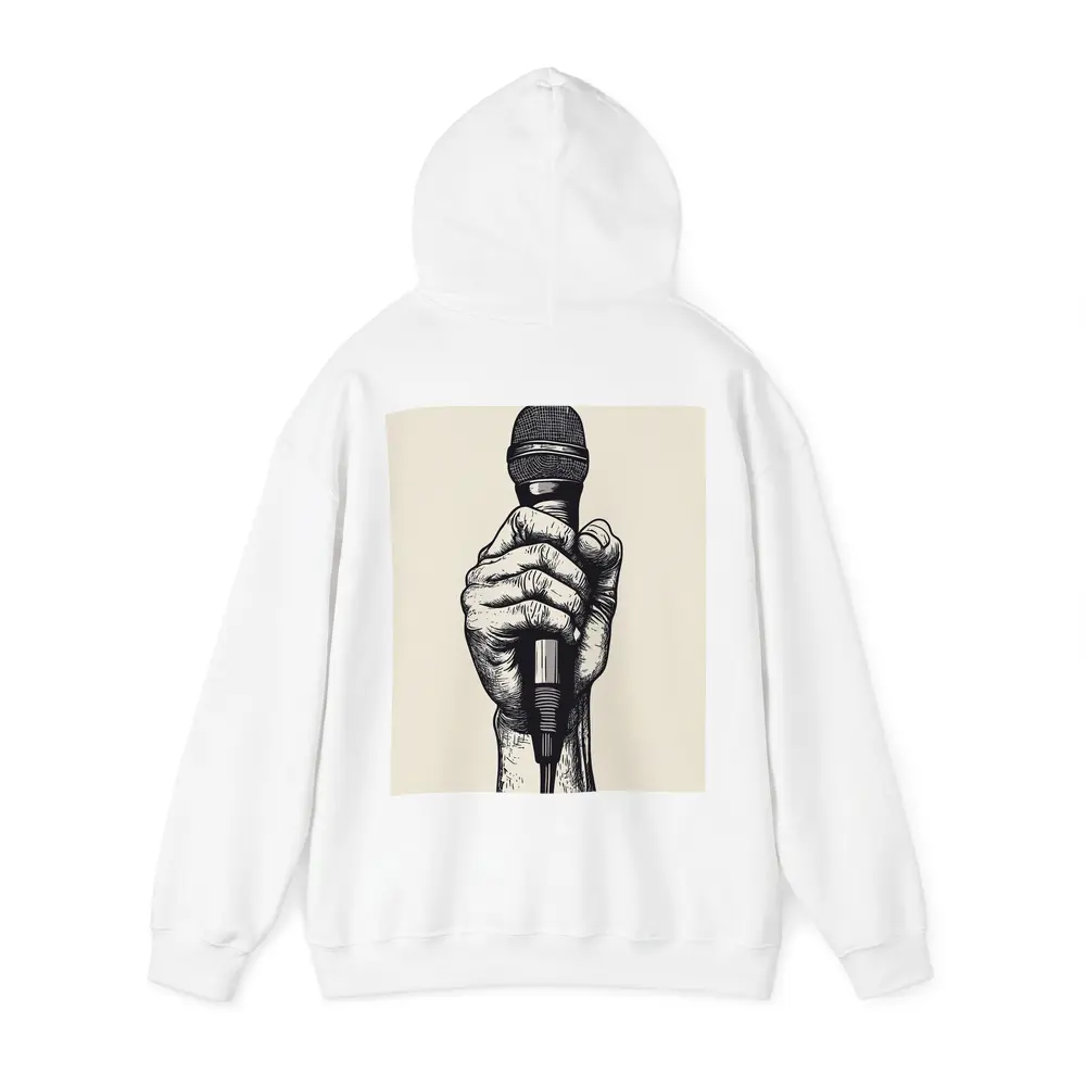 Hand Holding Microphone Black White Drawing – Hoodies