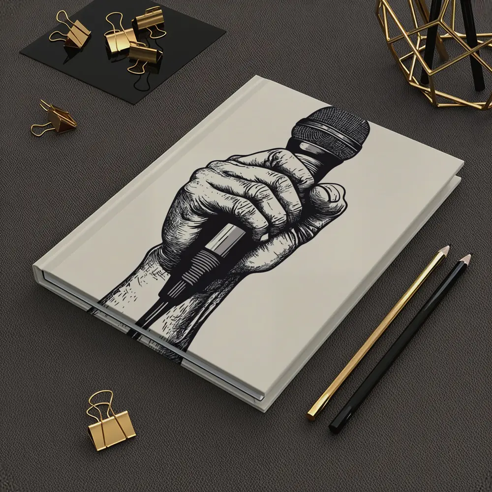 Hand Holding Microphone Black White Drawing – Notebooks