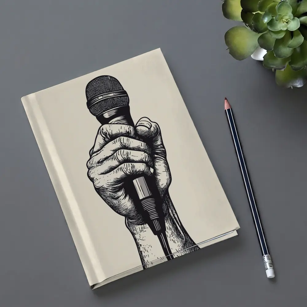 Hand Holding Microphone Black White Drawing – Notebooks